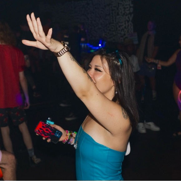 Rebellious Blue Pleather Mini Dress Size 8 - Picture 2 of 2